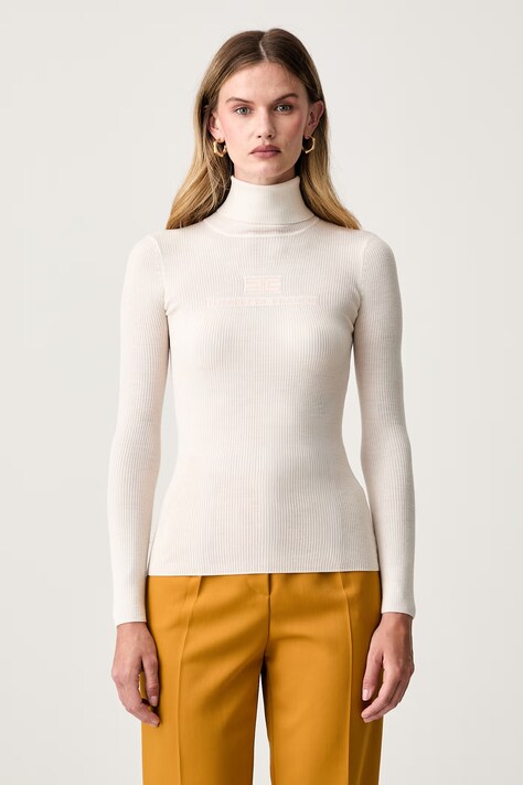 Elisabetta Franchi sweter damski wełniany beżowy MK18B66E2