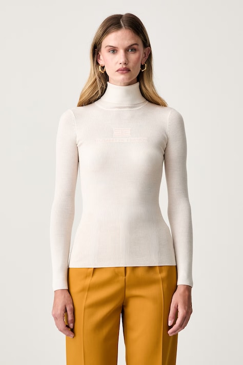 Elisabetta Franchi sweter damski wełniany beżowy MK18B66E2