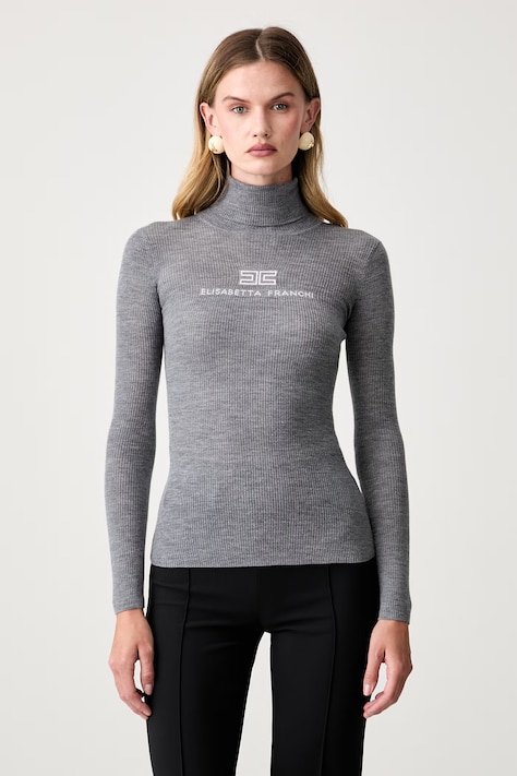 Elisabetta Franchi sweter damski wełniany szary MK18B66E2