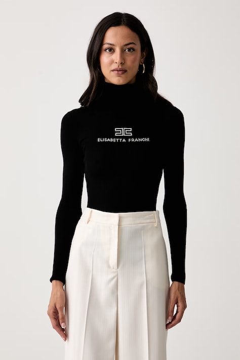 Elisabetta Franchi pulover ženski volnen črn MK18B66E2