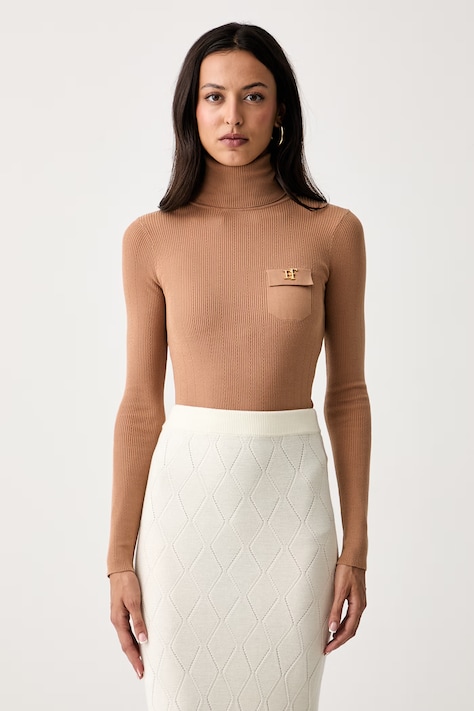 Elisabetta Franchi loungewear pulover ženski z lyocellom rjav MK05B66E2