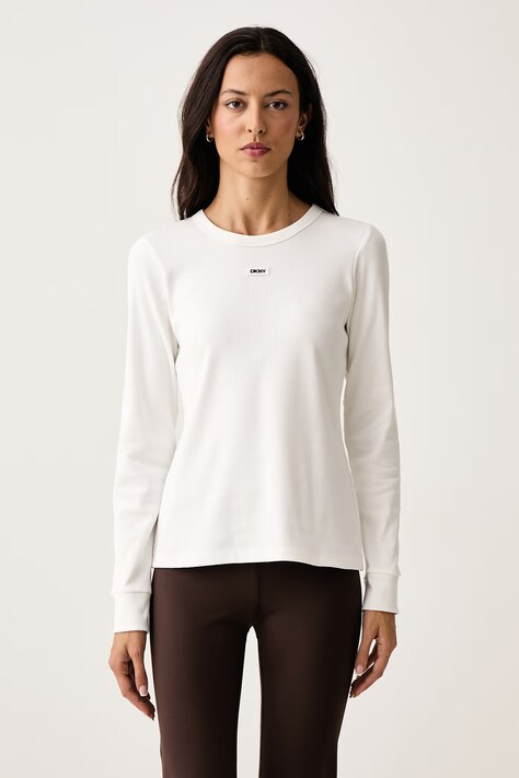 DKNY Longsleeve damski z bawełną beżowy YI20125