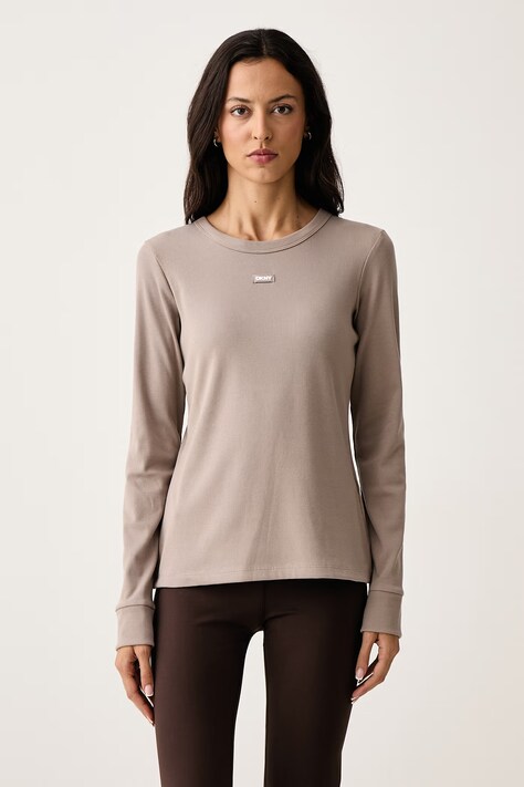 DKNY Longsleeve damski z bawełną beżowy YI20125