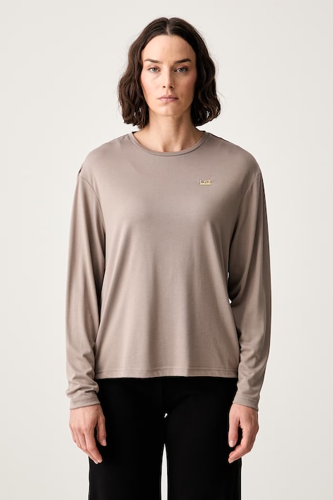 EA7 Emporio Armani longsleeve damski z wiskozą brązowy AF13919.7W001652