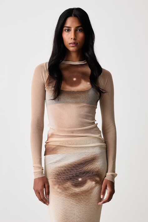 Jean Paul GAULTIER Longsleeve damski Face beżowy 26/04-W-TO561-M032P