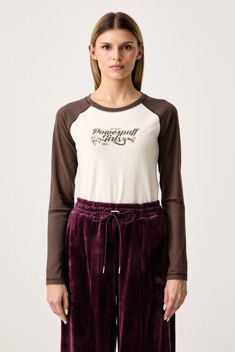Puma Longsleeve damski bawełniany z elastanem PUMA X POWER PUFF GIRLS beżowy 638476