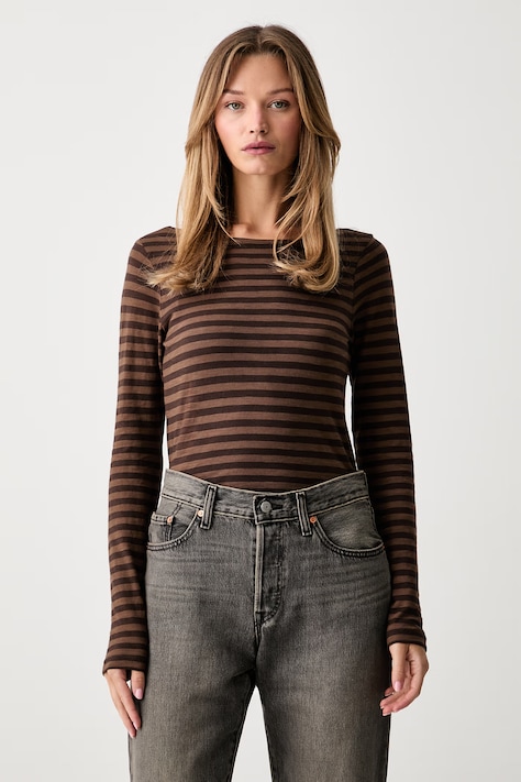 Marc O'Polo longsleeve pentru femei din bumbac maro 5000012509