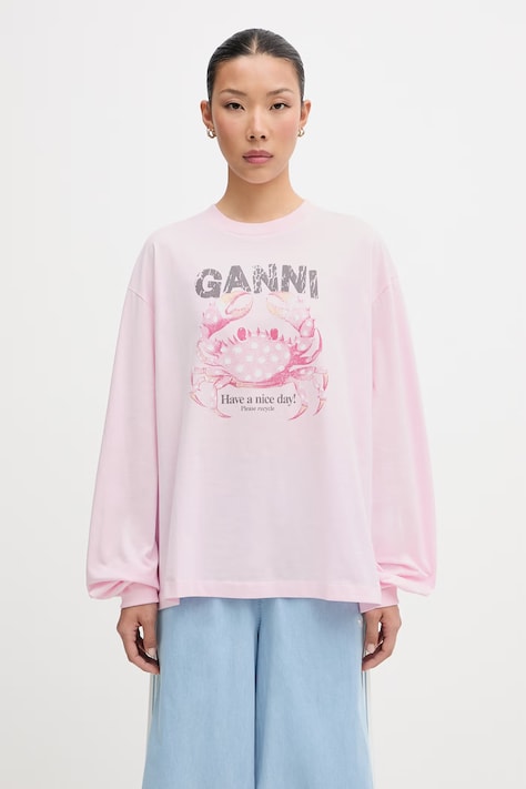 GANNI longsleeve damski bawełniany różowy A1050242