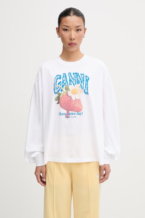GANNI longsleeve damski bawełniany biały A1050241