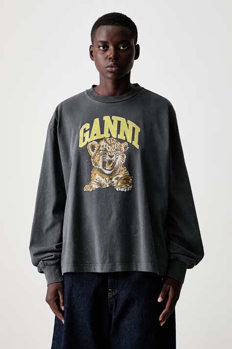 GANNI longsleeve damski bawełniany szary A1050233