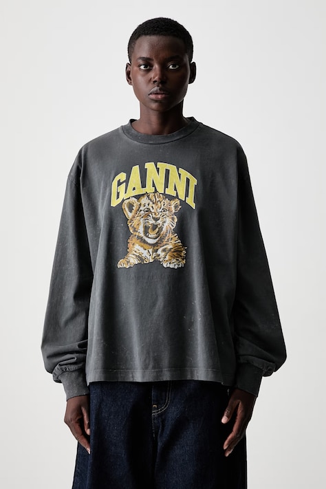 GANNI longsleeve damski bawełniany szary A1050233