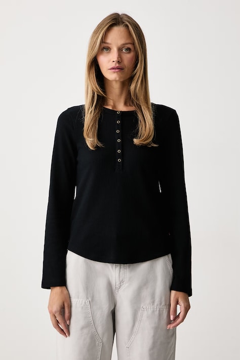 Levi's Majica z dolgimi rokavi ženska z bombažem ROONEY WAFFLE HENLEY črna 0087X