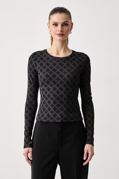 Guess Longsleeve damski z wiskozą FAUSTA czarny V6BP15 K7234