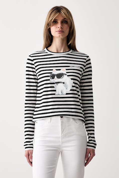 Karl Lagerfeld longsleeve pentru femei din bumbac IKON negru B3W17043