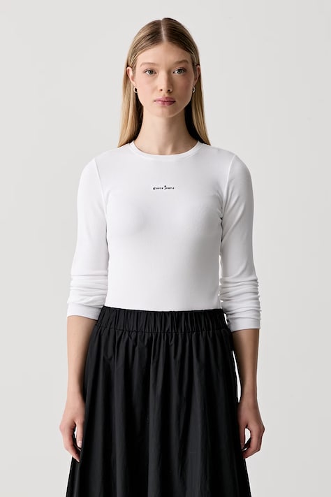 Guess Jeans a maniche lunghe da donna in cotone con elastan bianco W6YP14 K3821
