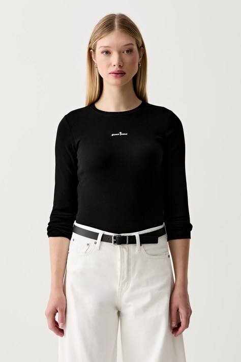 Guess Jeans longsleeve pentru femei din bumbac cu elastan negru W6YP14 K3821