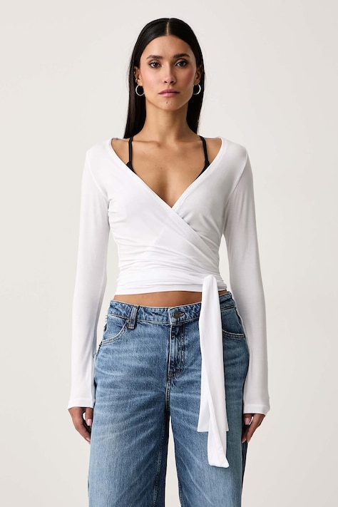 Guess Jeans Bluza na preklop za žene s modalom bijela bez uzorka W6YP11 K3816