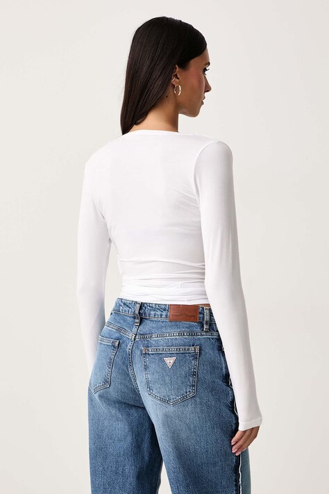Guess Jeans Bluzka kopertowa damska z modalem biała gładka W6YP11 K3816