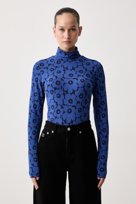 Marimekko Tričko s dlhým rukávom dámske s bavlnou modré 096153