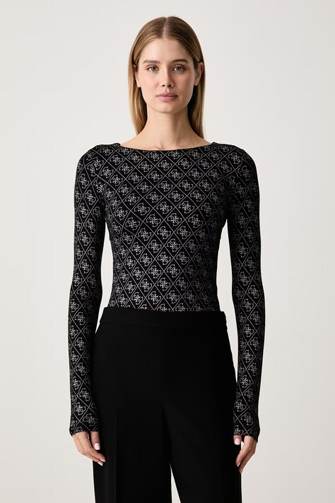 Guess Tričko s dlhým rukávom dámske s viskózou TEODORA čierne W6BP26 K6284