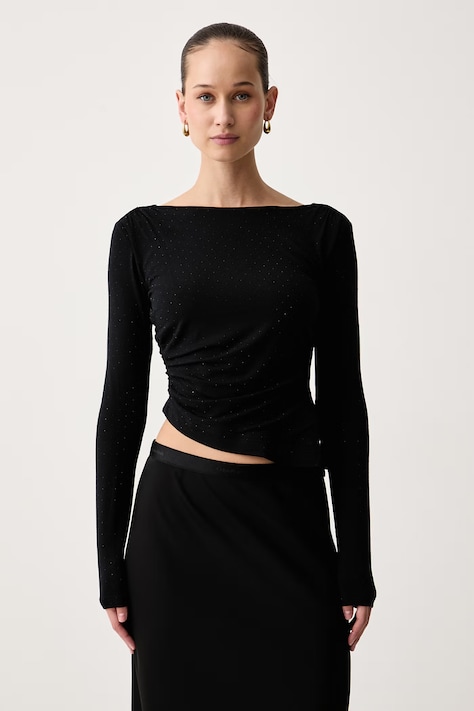 Guess Tričko s dlhým rukávom dámske s viskózou CHRISSY čierne W6BP25 K6281