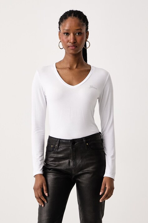 Guess Longsleeve damski z modalem biały W6BI56 K6890