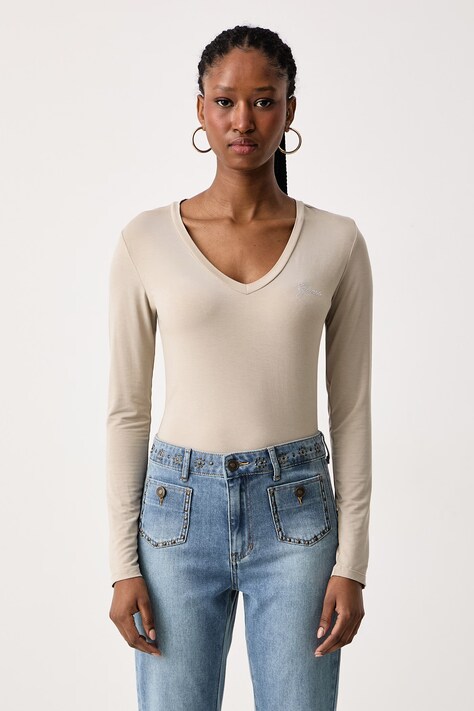 Guess Longsleeve pentru femei cu modal bej W6BI56 K6890