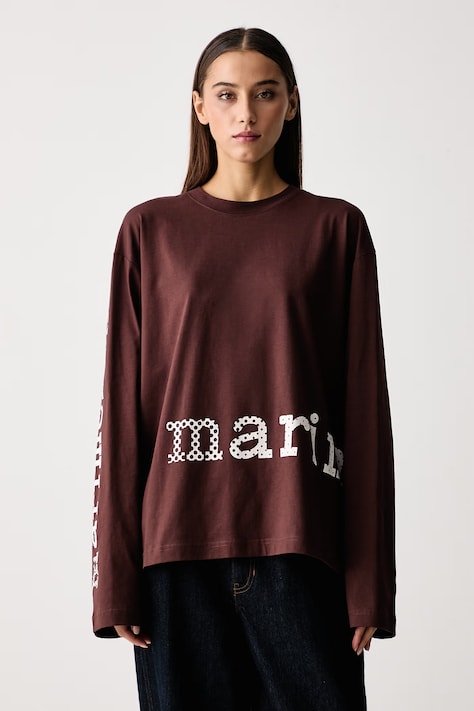 Marimekko Majica dugih rukava za žene od pamuka smeđa 095906