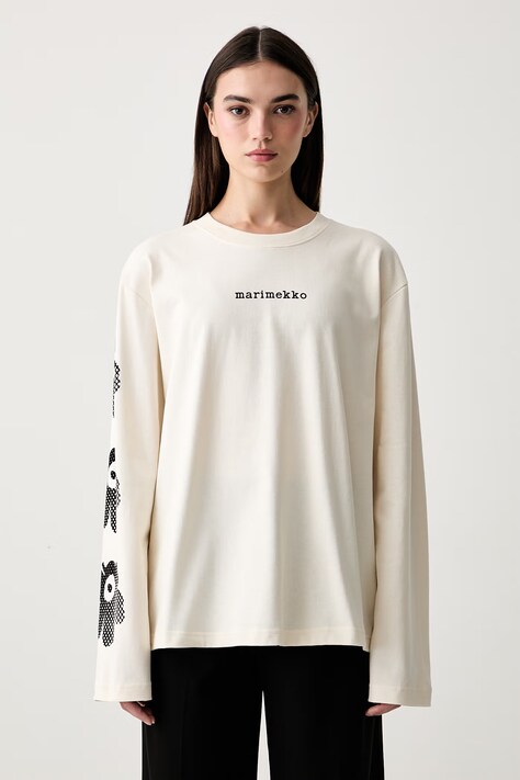 Marimekko μακρυμάνικο γυναικείο βαμβακερό μπεζ 095890
