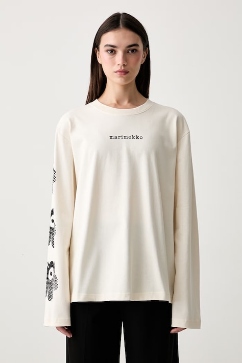 Marimekko μακρυμάνικο γυναικείο βαμβακερό μπεζ 095890