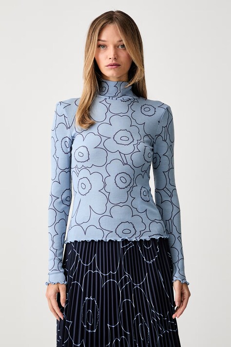 Marimekko majica dugih rukava ženska od vune plava 095930