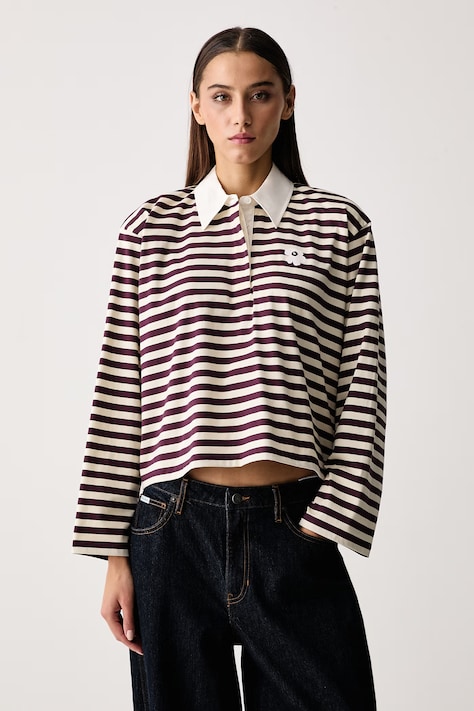 Marimekko Majica dugih rukava za žene od pamuka bordo 095909