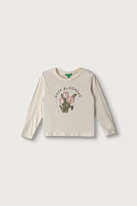 United Colors of Benetton Longsleeve pentru copii din bumbac bej 3I1XG10NH