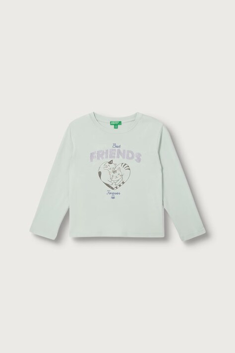 United Colors of Benetton Longsleeve pentru copii din bumbac verde 3I1XG10NH