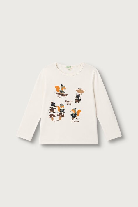 United Colors of Benetton Longsleeve pentru bebeluși din bumbac bej 3ATNA107H