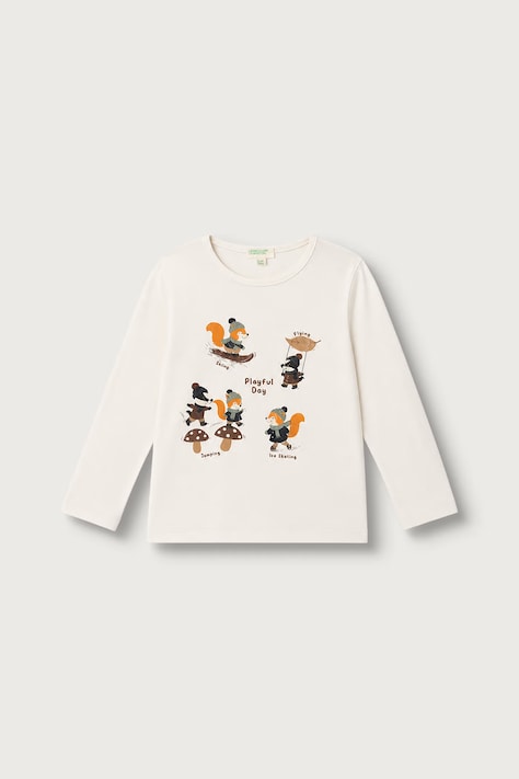 United Colors of Benetton Longsleeve pentru bebeluși din bumbac bej 3ATNA107H