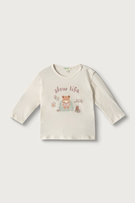 United Colors of Benetton Longsleeve pentru bebeluși din bumbac bej 3ATNA107H