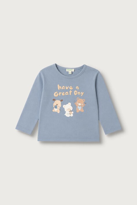 United Colors of Benetton Longsleeve pentru bebeluși din bumbac albastru 3ATNA107H