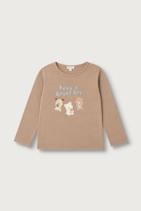 United Colors of Benetton Longsleeve pentru bebeluși din bumbac bej 3ATNA107H