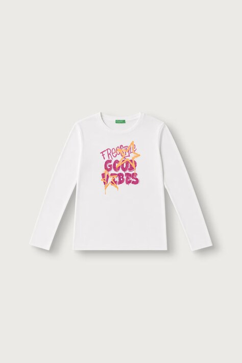 United Colors of Benetton Longsleeve dziecięcy bawełniany biały 3I1XC10KB