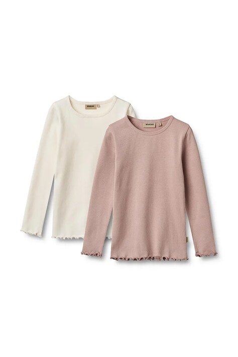 Wheat Longsleeve dziecięcy bawełniany z elastanem 2-pack różowy 0155-006-GOTS