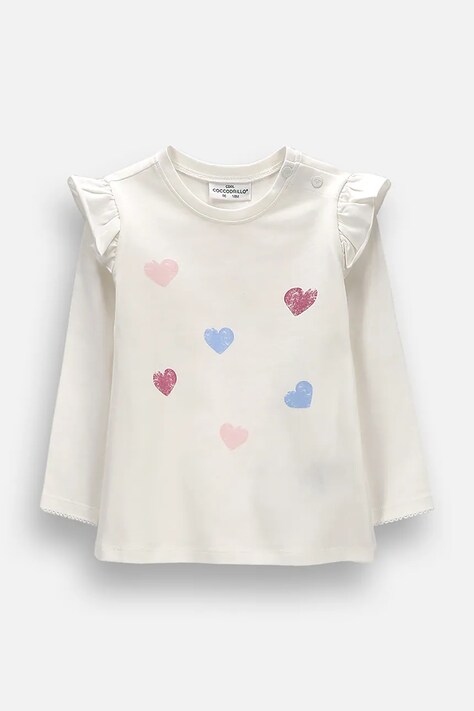 Coccodrillo Longsleeve niemowlęcy bawełniany z elastanem beżowy FAIR FROST GIRL NEWBORN