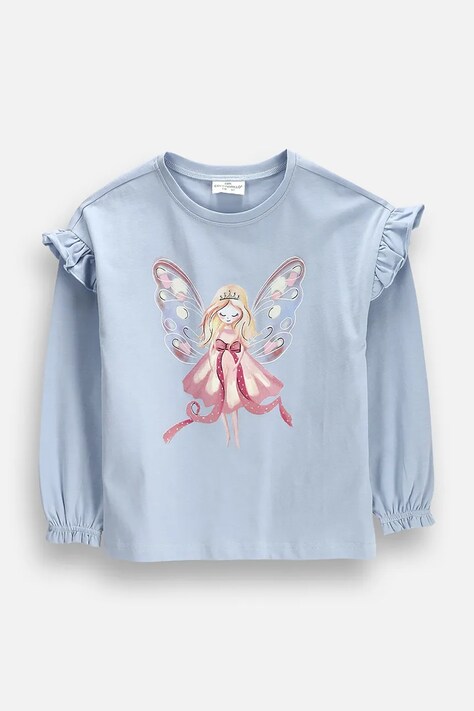 Coccodrillo Tričko s dlouhým rukávem dětské bavlněné s elastanem modré FAIR FROST GIRL