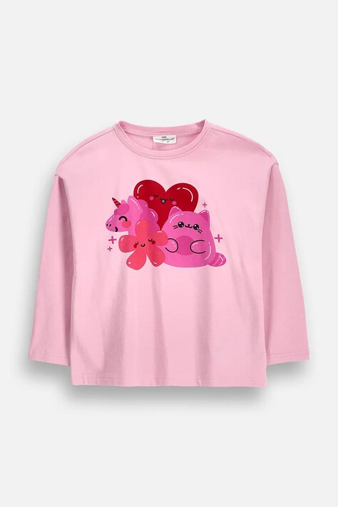 Coccodrillo Longsleeve dziecięcy bawełniany z elastanem różowy SUPER FUN GIRL KIDS