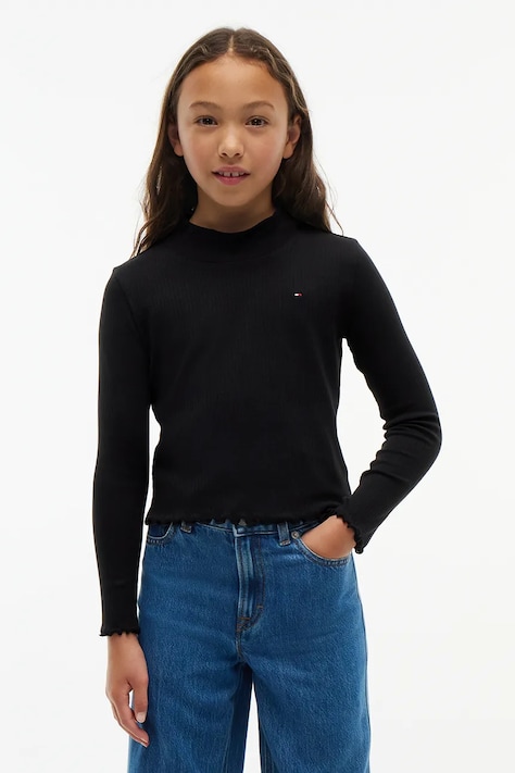 Tommy Hilfiger Majica z dolgimi rokavi otroška bombažna z elastanom črna KG0KG08802