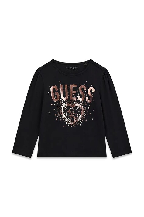 Guess Longsleeve dziecięcy bawełniany czarny K6BI04 K5797