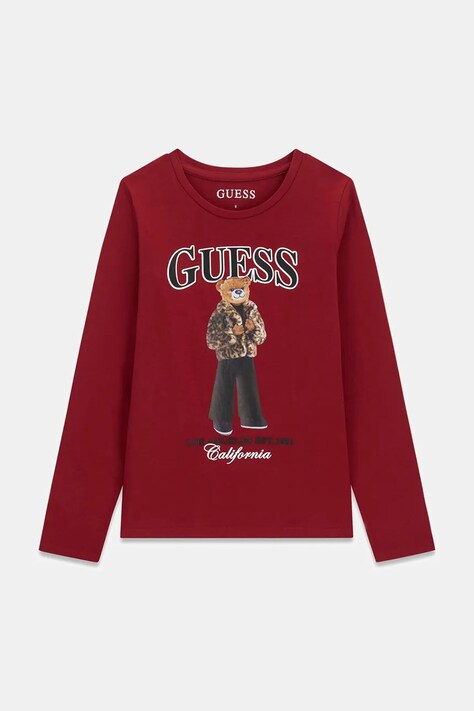 Guess Longsleeve dziecięcy bawełniany z elastanem bordowy J6BI12 K5793