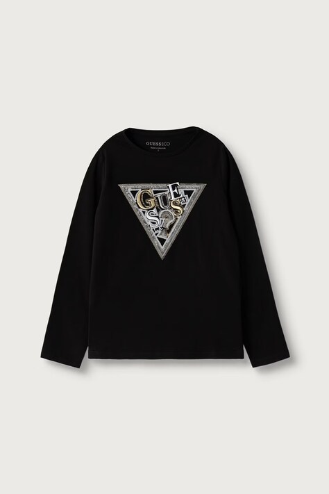 Guess Longsleeve dziecięcy bawełniany z elastanem czarny J6BI07 K5777