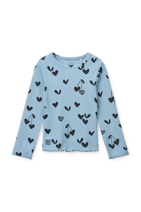 Liewood Longsleeve dziecięcy bawełniany z elastanem Nieve Printed Longsleeve Rib T-shirt niebieski LW20679