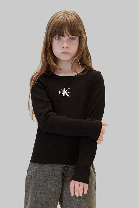 Calvin Klein Jeans Longsleeve dziecięcy bawełniany z elastanem czarny LVCKFJB06G